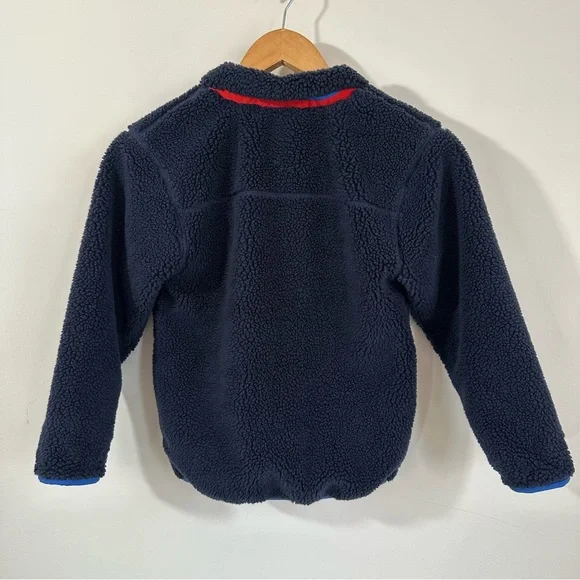 OshKosh Boys Sherpa Zip Hoodie Blue Red Trim Cozy Lined Size 8 - Picture 3 of 9